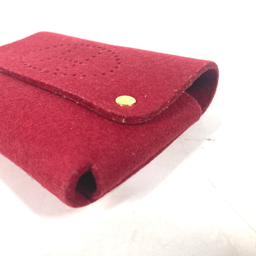 HERMES Pouch felt Red Playing card case H logo punching Women Used Authentic