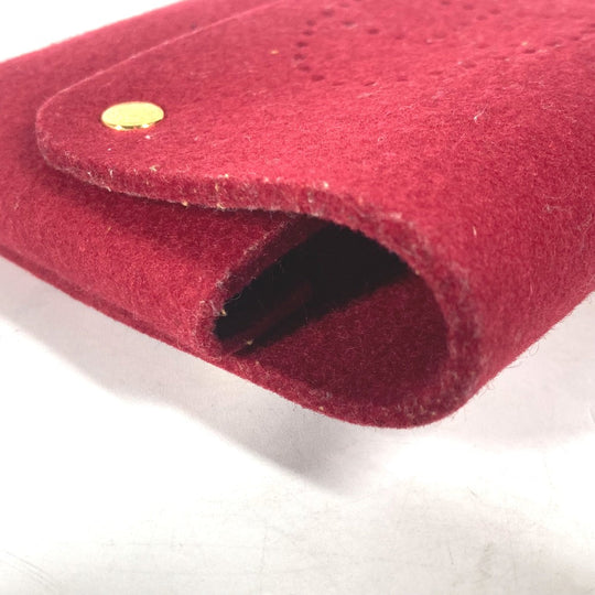 HERMES Pouch felt Red Playing card case H logo punching Women Used Authentic