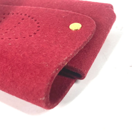 HERMES Pouch felt Red Playing card case H logo punching Women Used Authentic