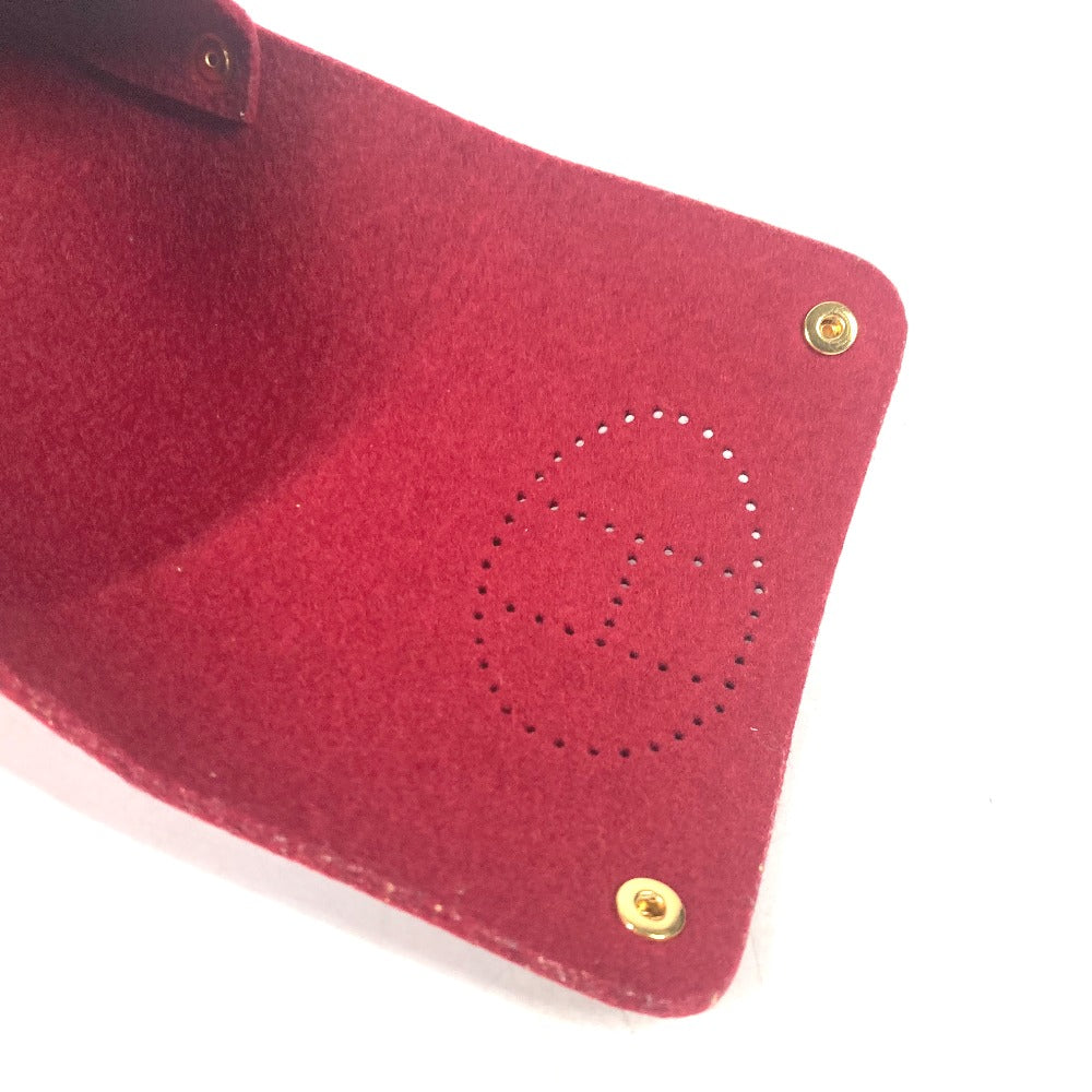 HERMES Pouch felt Red Playing card case H logo punching Women Used Authentic