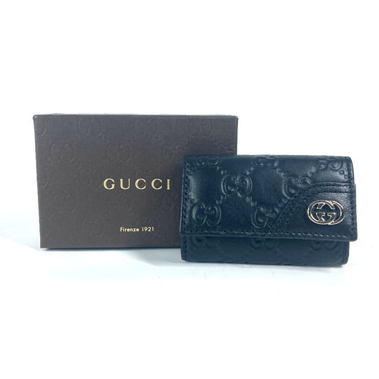 GUCCI Key case Key holder  181680 Sima leather black Guccisima GG 6-key set unisex(Unisex) Used Authentic