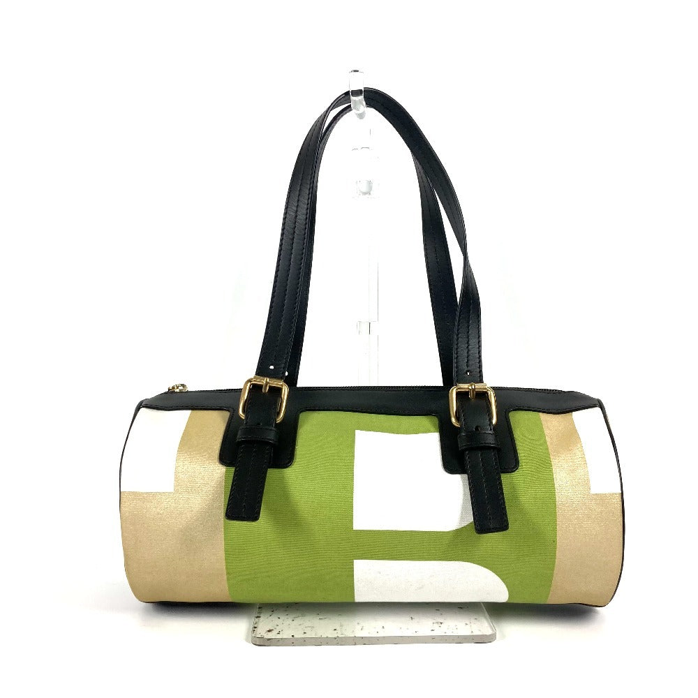 BALLY Handbag Leather / canvas green logo Cylindrical Women Used Authentic