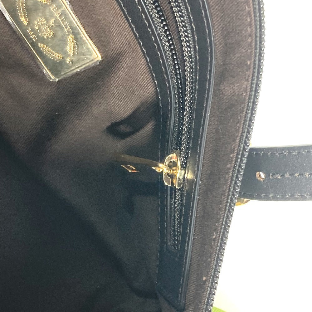 BALLY Handbag Leather / canvas green logo Cylindrical Women Used Authentic