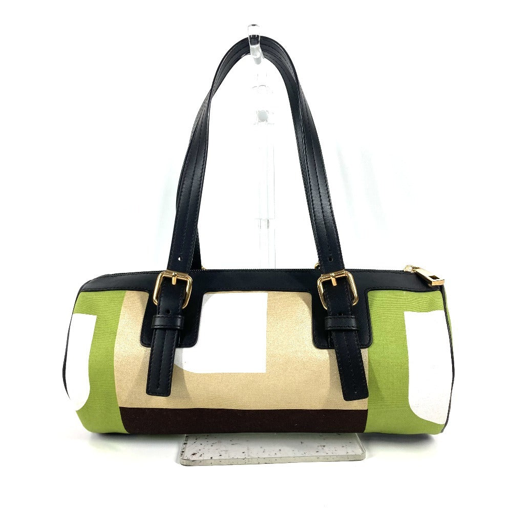 BALLY Handbag Leather / canvas green logo Cylindrical Women Used Authentic