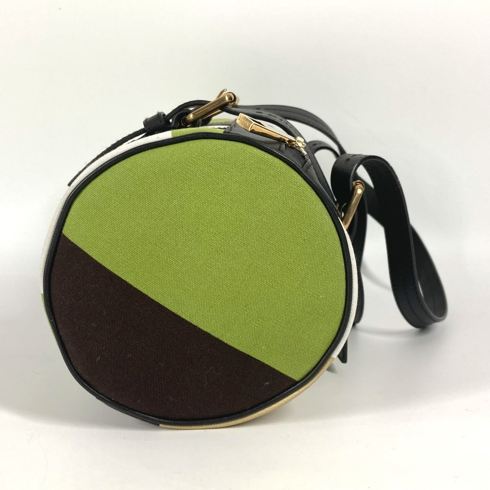 BALLY Handbag Leather / canvas green logo Cylindrical Women Used Authentic