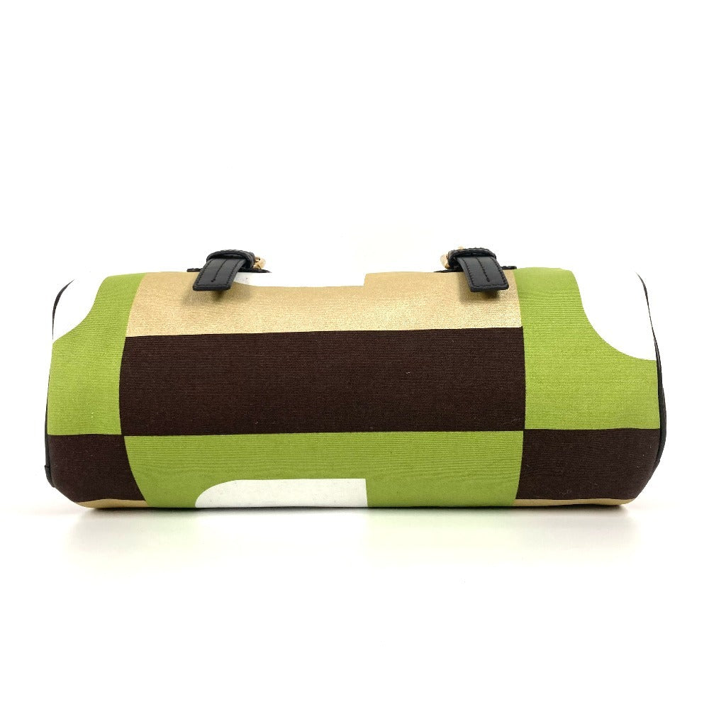 BALLY Handbag Leather / canvas green logo Cylindrical Women Used Authentic