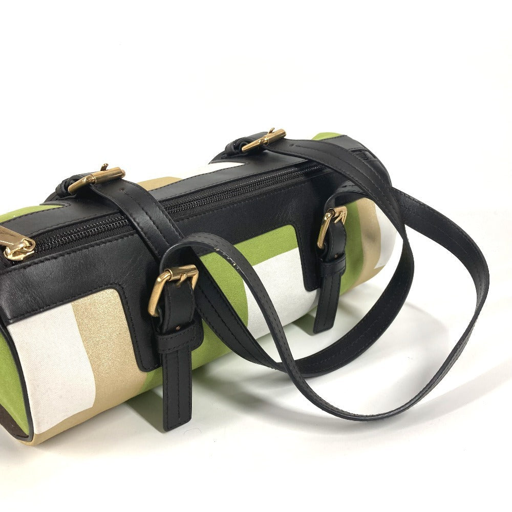 BALLY Handbag Leather / canvas green logo Cylindrical Women Used Authentic