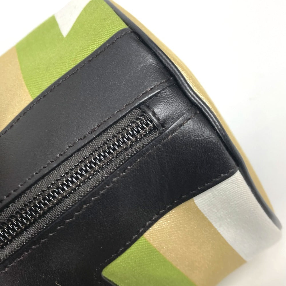 BALLY Handbag Leather / canvas green logo Cylindrical Women Used Authentic