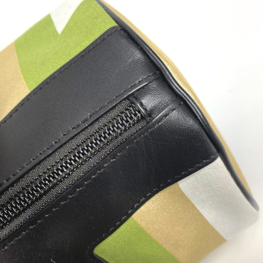 BALLY Handbag Leather / canvas green logo Cylindrical Women Used Authentic