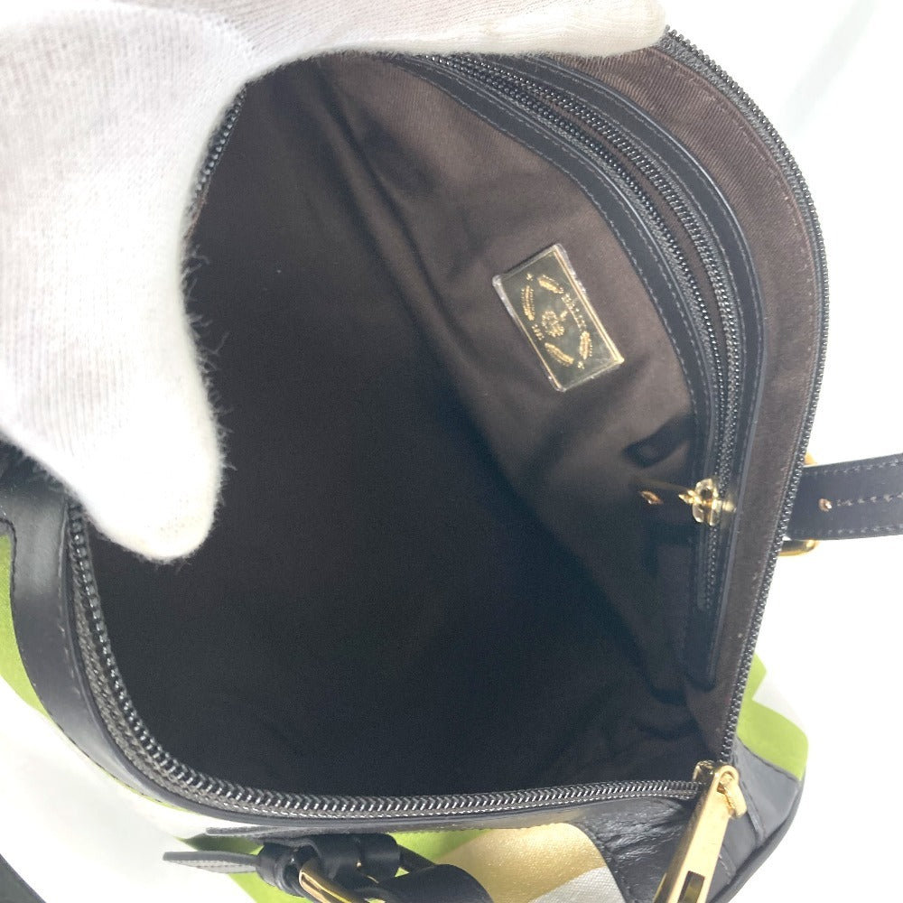 BALLY Handbag Leather / canvas green logo Cylindrical Women Used Authentic