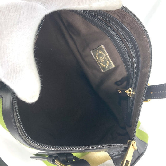 BALLY Handbag Leather / canvas green logo Cylindrical Women Used Authentic