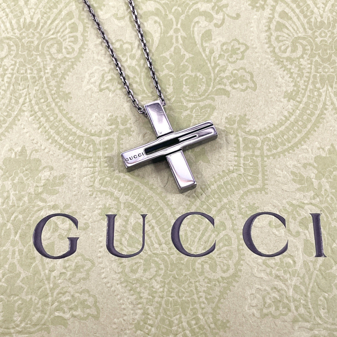 GUCCI Necklace Silver925 black Black rhodium plating Cross Cutout G