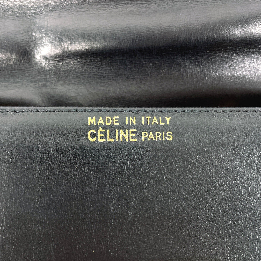 CELINE Shoulder Bag leather black Carriage Metal