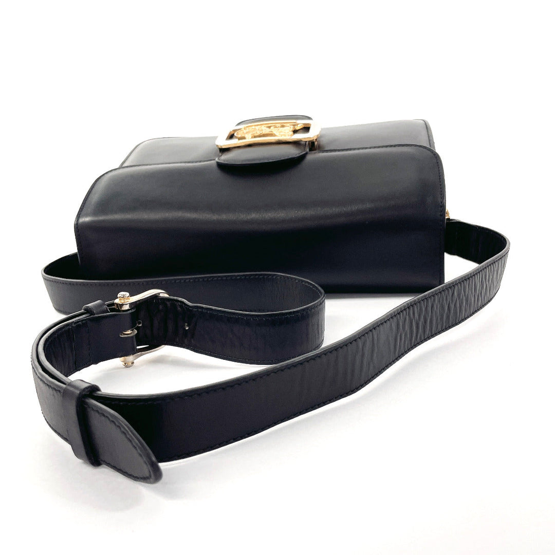 CELINE Shoulder Bag leather black Carriage Metal
