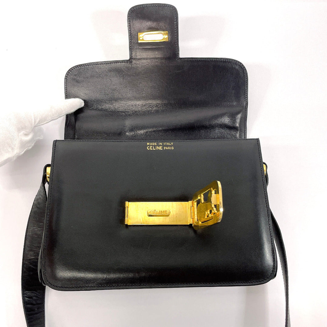 CELINE Shoulder Bag leather black Carriage Metal