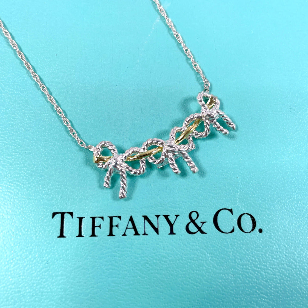 TIFFANY&Co. Necklace Silver925, K18 Yellow Gold Silver Triple ribbon Women Used Authentic