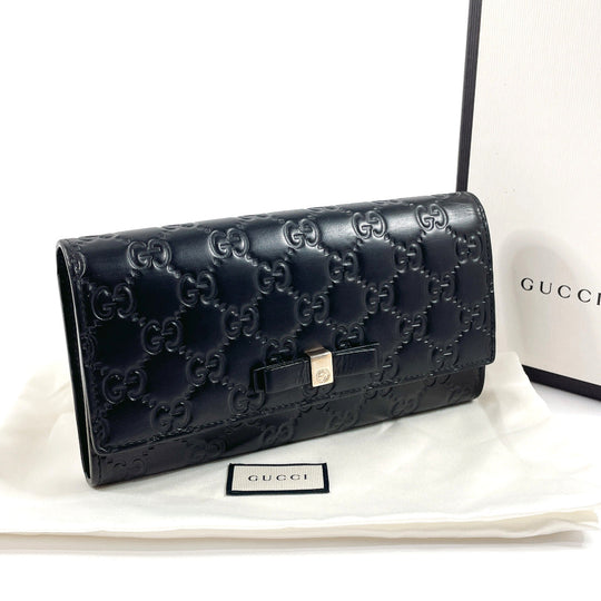 GUCCI Long Wallet Purse 388679 Sima leather black ribbon
