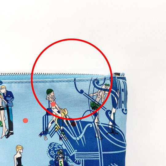 HERMES Pouch 100% silk blue Silky pocket Women Used Authentic