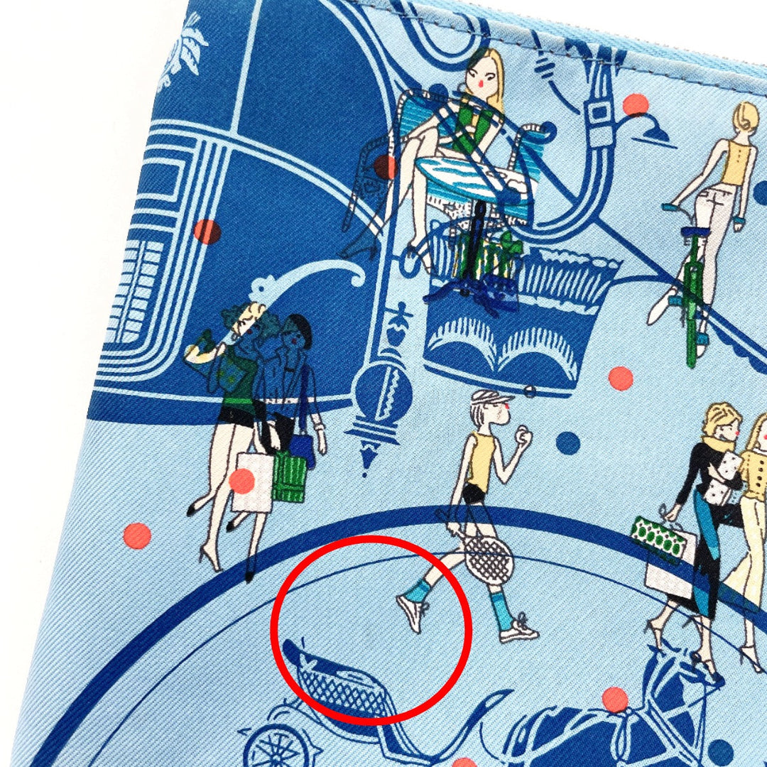 HERMES Pouch 100% silk blue Silky pocket Women Used Authentic