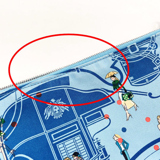 HERMES Pouch 100% silk blue Silky pocket Women Used Authentic