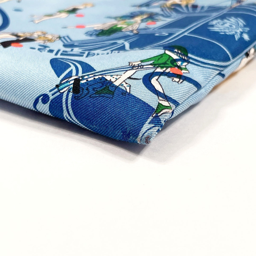 HERMES Pouch 100% silk blue Silky pocket Women Used Authentic
