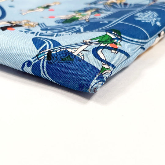 HERMES Pouch 100% silk blue Silky pocket Women Used Authentic