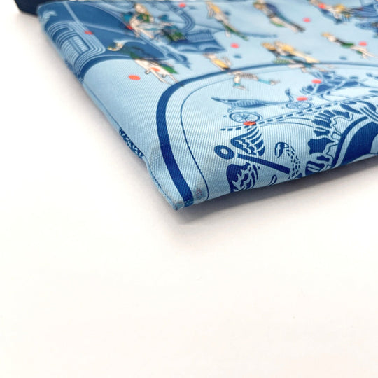HERMES Pouch 100% silk blue Silky pocket Women Used Authentic
