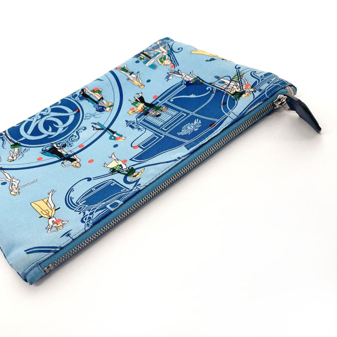 HERMES Pouch 100% silk blue Silky pocket Women Used Authentic