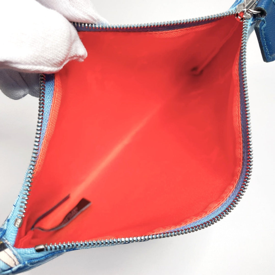 HERMES Pouch 100% silk blue Silky pocket Women Used Authentic