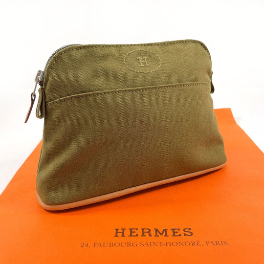 HERMES Pouch Cotton , 100% cotton khaki Bollid pouch mini