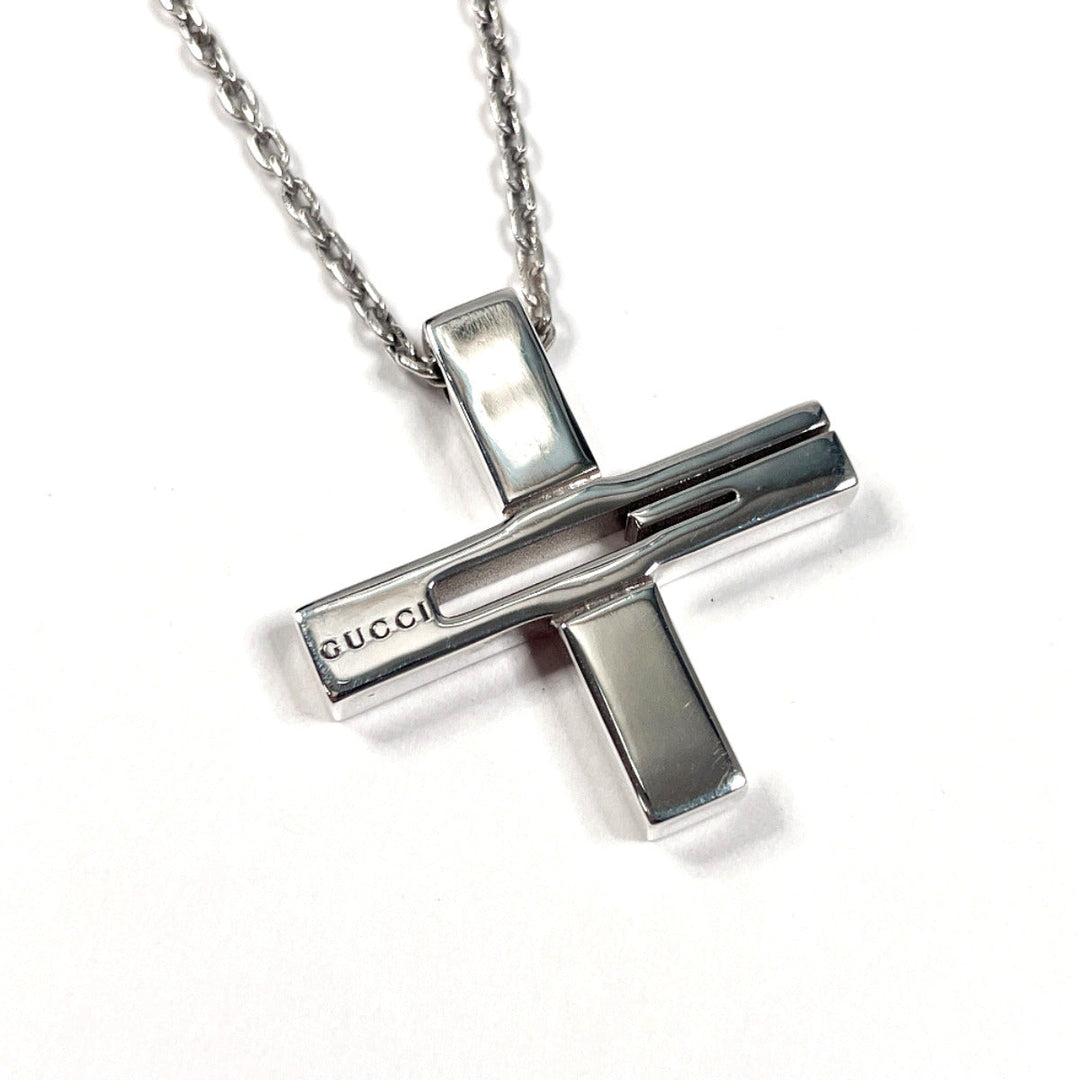 GUCCI Necklace Silver925 Silver Cross Cutout G unisex Used Authentic