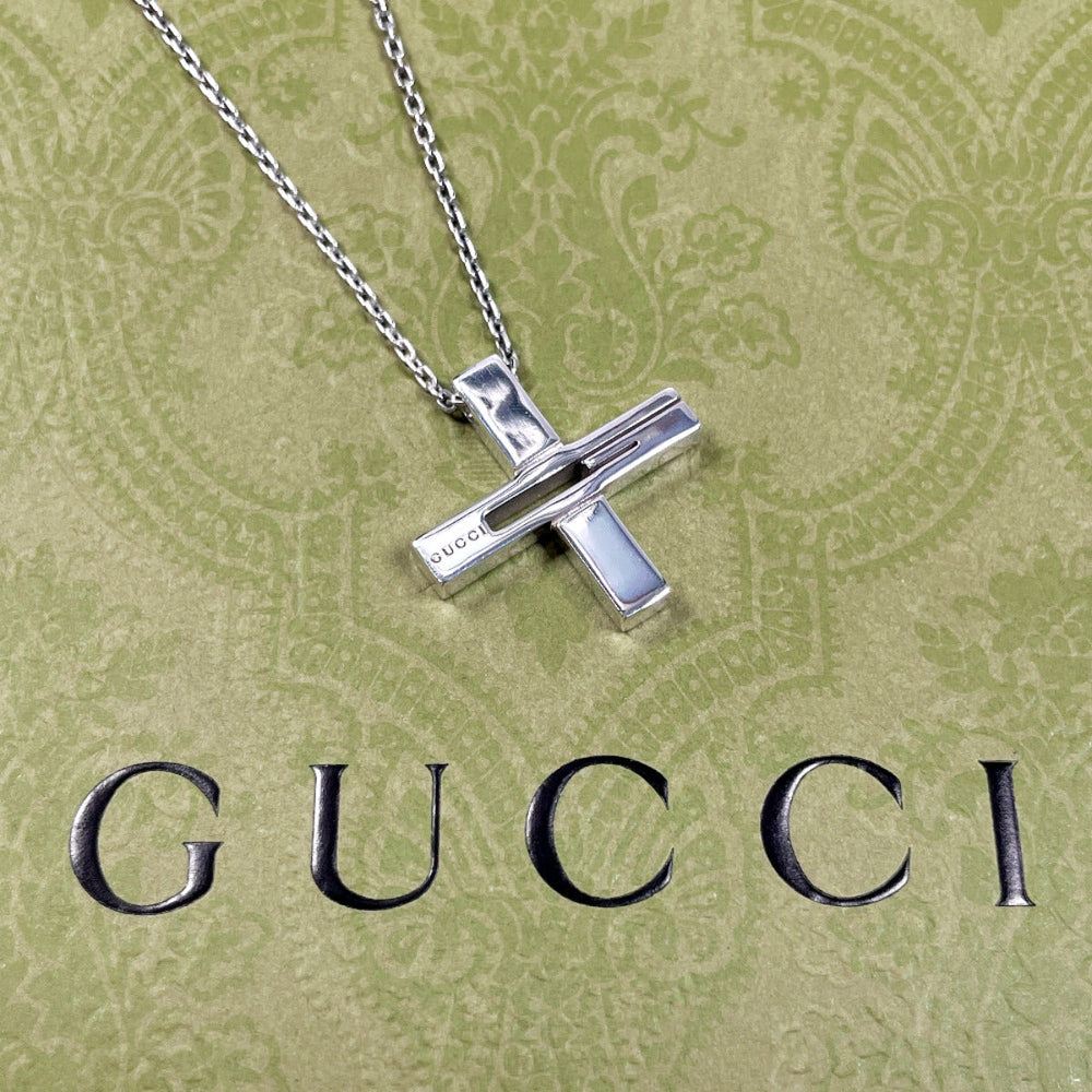 GUCCI Necklace Silver925 Silver Cross Cutout G unisex Used Authentic