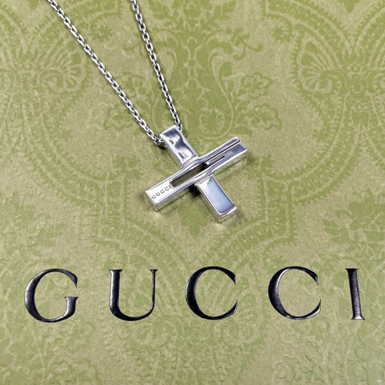 GUCCI Necklace Silver925 Silver Cross Cutout G unisex Used Authentic