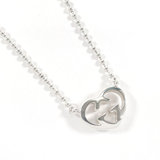 GUCCI Necklace Silver925 Silver Ball chain Interlocking G heart Women Used Authentic