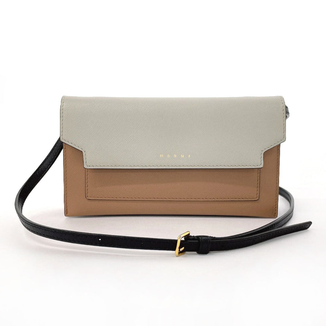 MARNI Shoulder Bag leather Brown Shoulder wallet Women Used Authentic