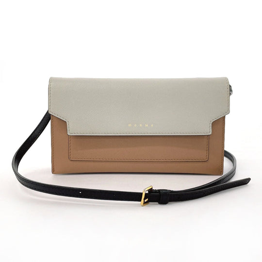 MARNI Shoulder Bag leather Brown Shoulder wallet Women Used Authentic