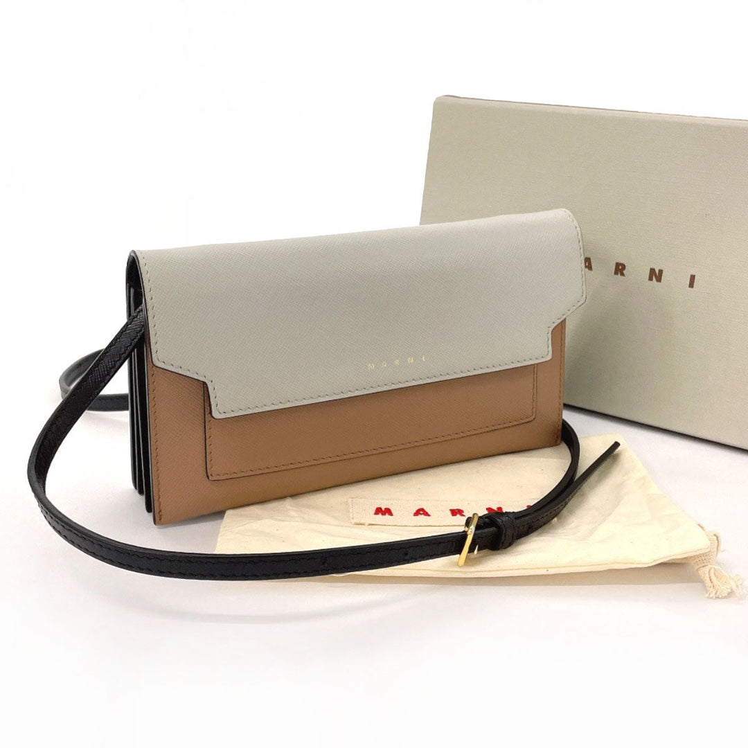 MARNI Shoulder Bag leather Brown Shoulder wallet Women Used Authentic