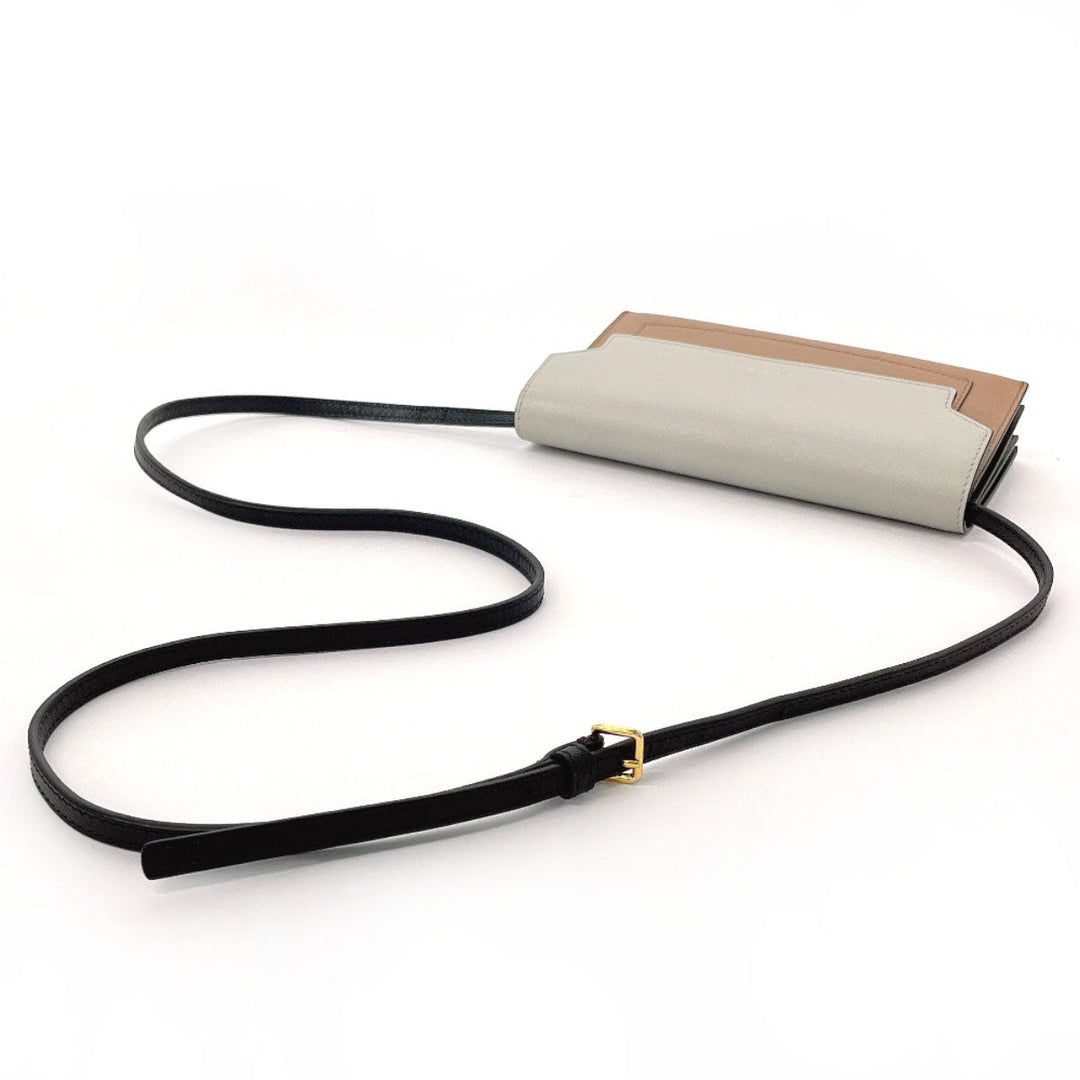 MARNI Shoulder Bag leather Brown Shoulder wallet Women Used Authentic