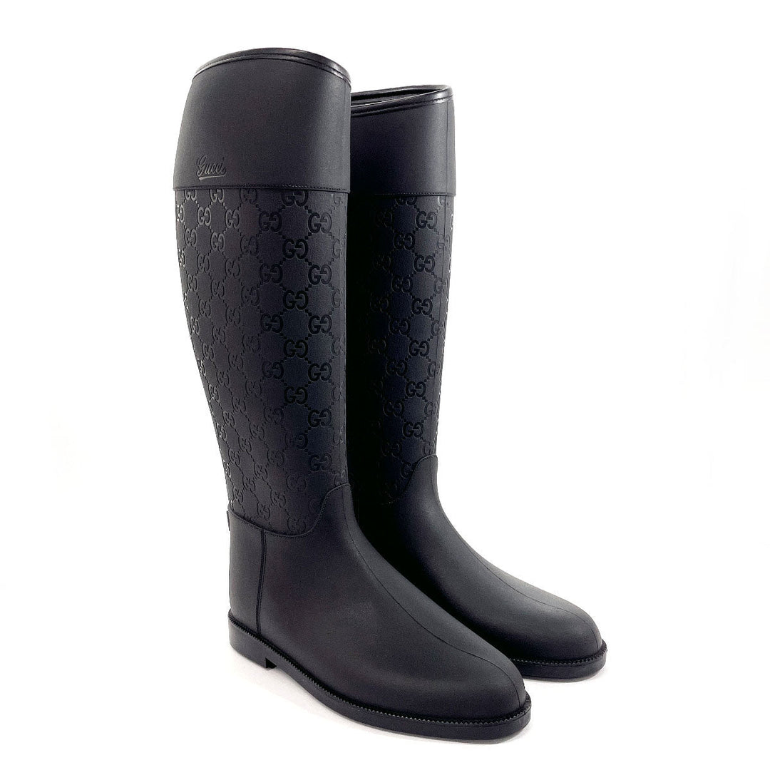GUCCI Rain shoes rubber black GG rain boots Women 36 Used Authentic