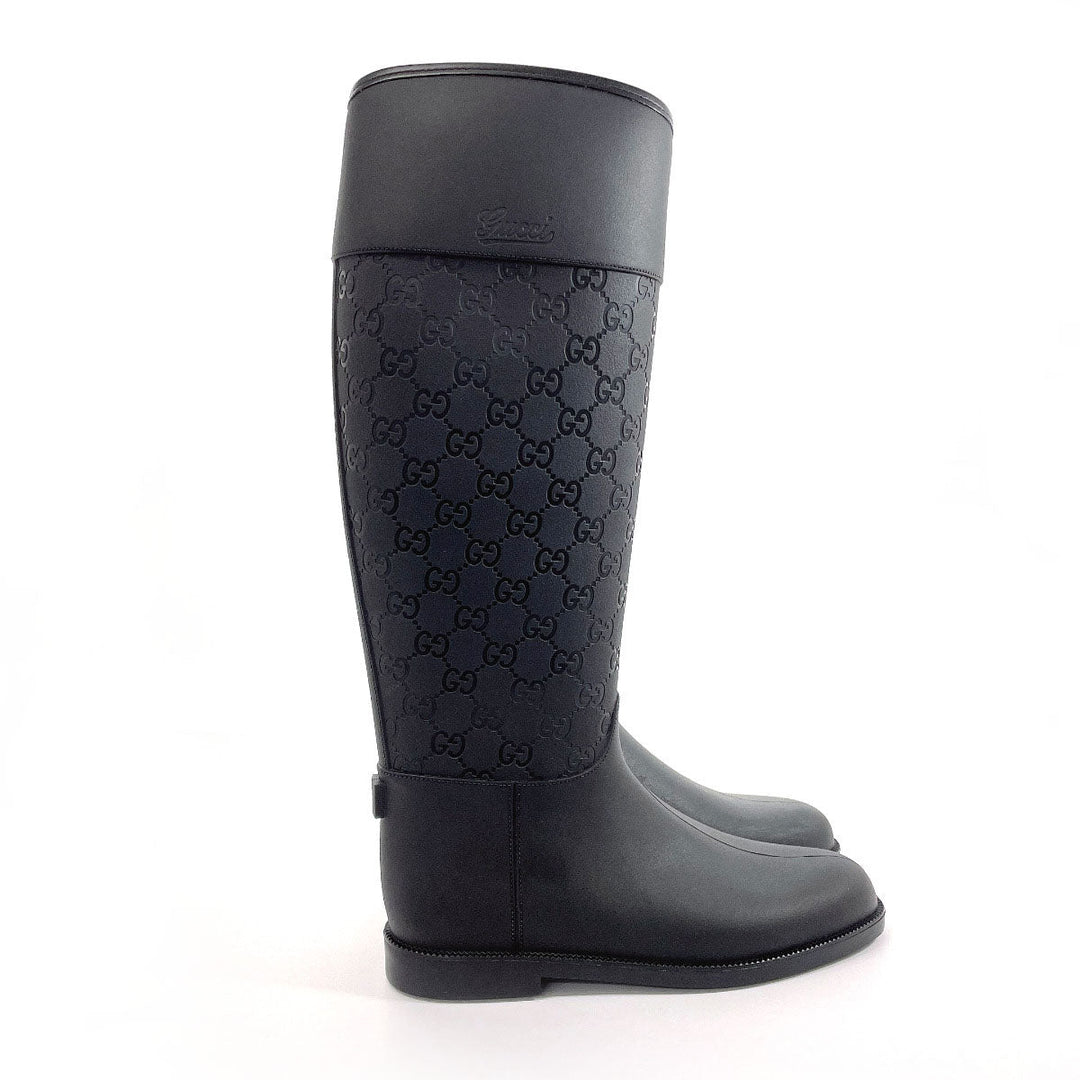GUCCI Rain shoes rubber black GG rain boots Women 36 Used Authentic