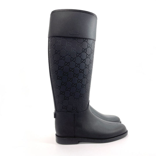 GUCCI Rain shoes rubber black GG rain boots Women 36 Used Authentic