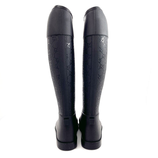 GUCCI Rain shoes rubber black GG rain boots Women 36 Used Authentic