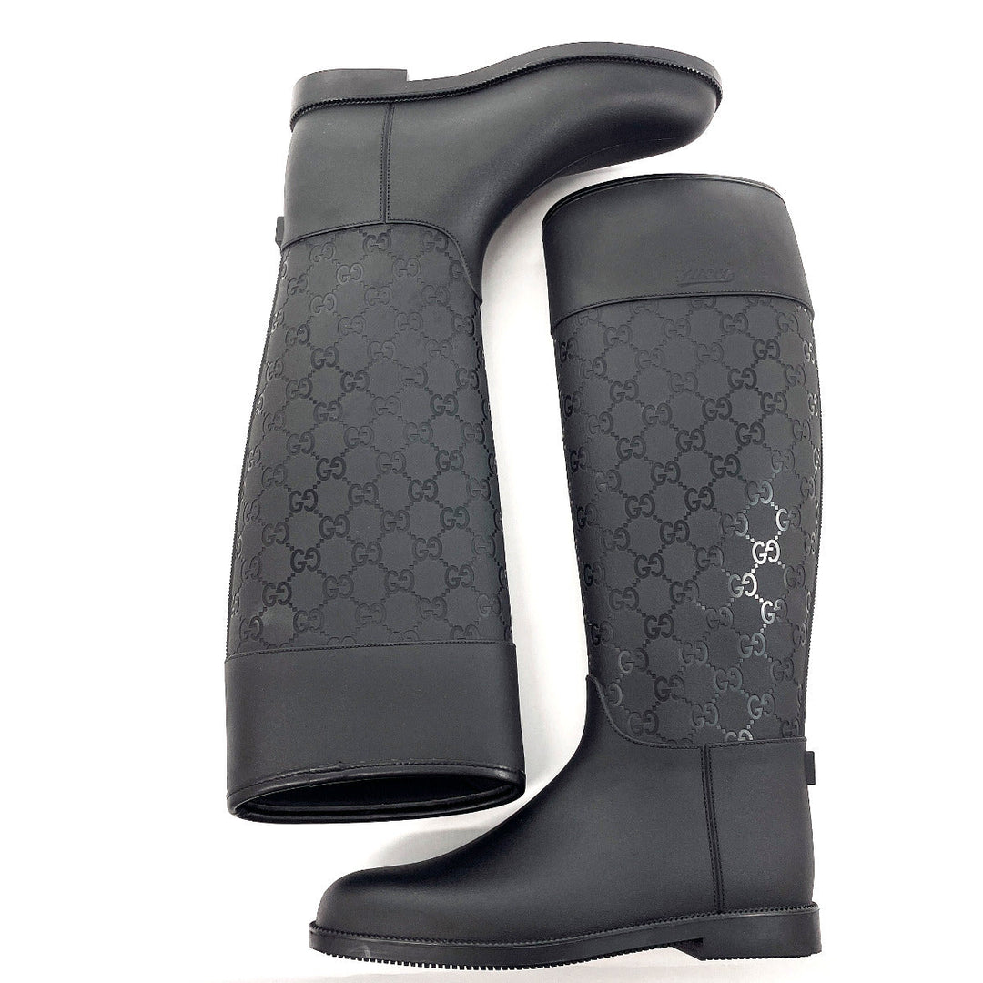 GUCCI Rain shoes rubber black GG rain boots Women 36 Used Authentic