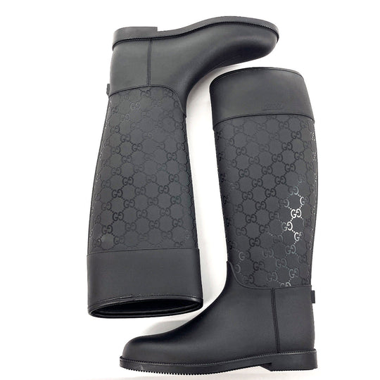 GUCCI Rain shoes rubber black GG rain boots Women 36 Used Authentic