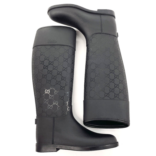 GUCCI Rain shoes rubber black GG rain boots Women 36 Used Authentic
