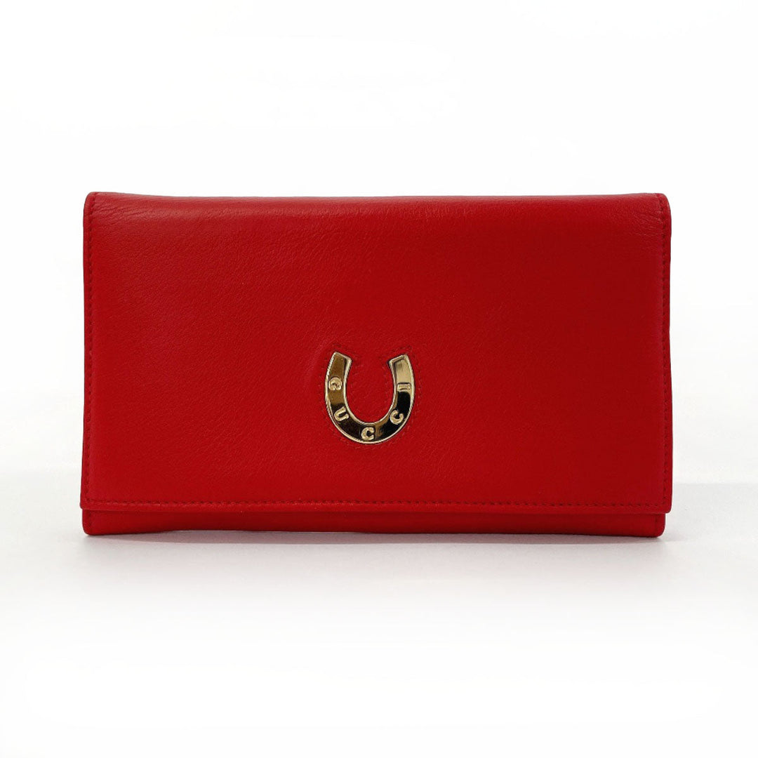 GUCCI Long Wallet Purse 035�E6416�E1720�E0 leather Red Horseshoe Women Used Authentic