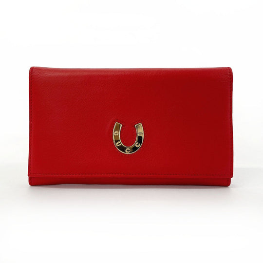 GUCCI Long Wallet Purse 035�E6416�E1720�E0 leather Red Horseshoe Women Used Authentic