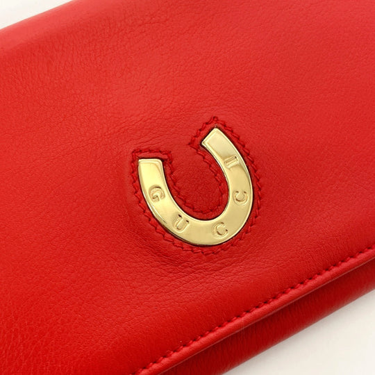 GUCCI Long Wallet Purse 035�E6416�E1720�E0 leather Red Horseshoe Women Used Authentic