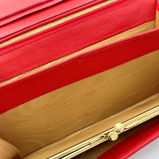 GUCCI Long Wallet Purse 035�E6416�E1720�E0 leather Red Horseshoe Women Used Authentic