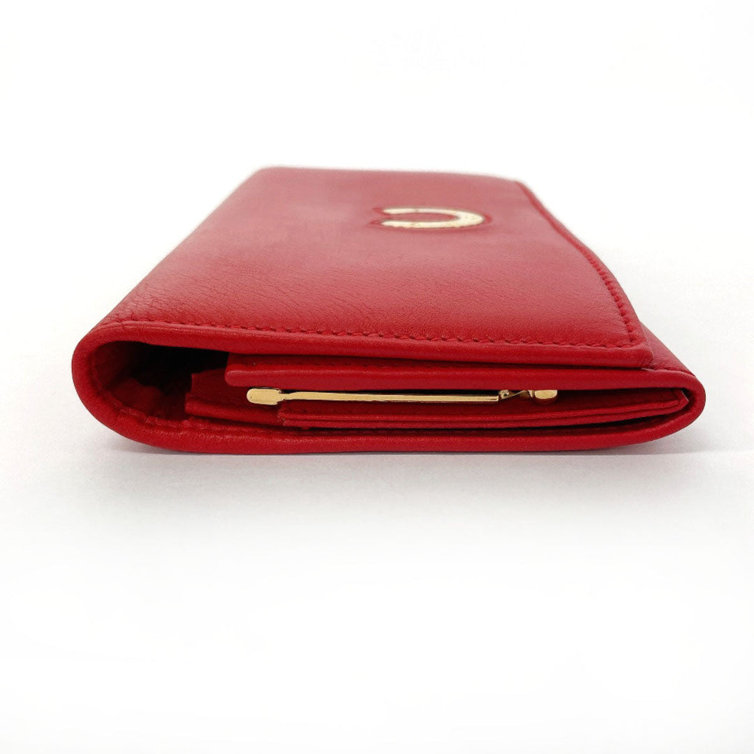 GUCCI Long Wallet Purse 035�E6416�E1720�E0 leather Red Horseshoe Women Used Authentic